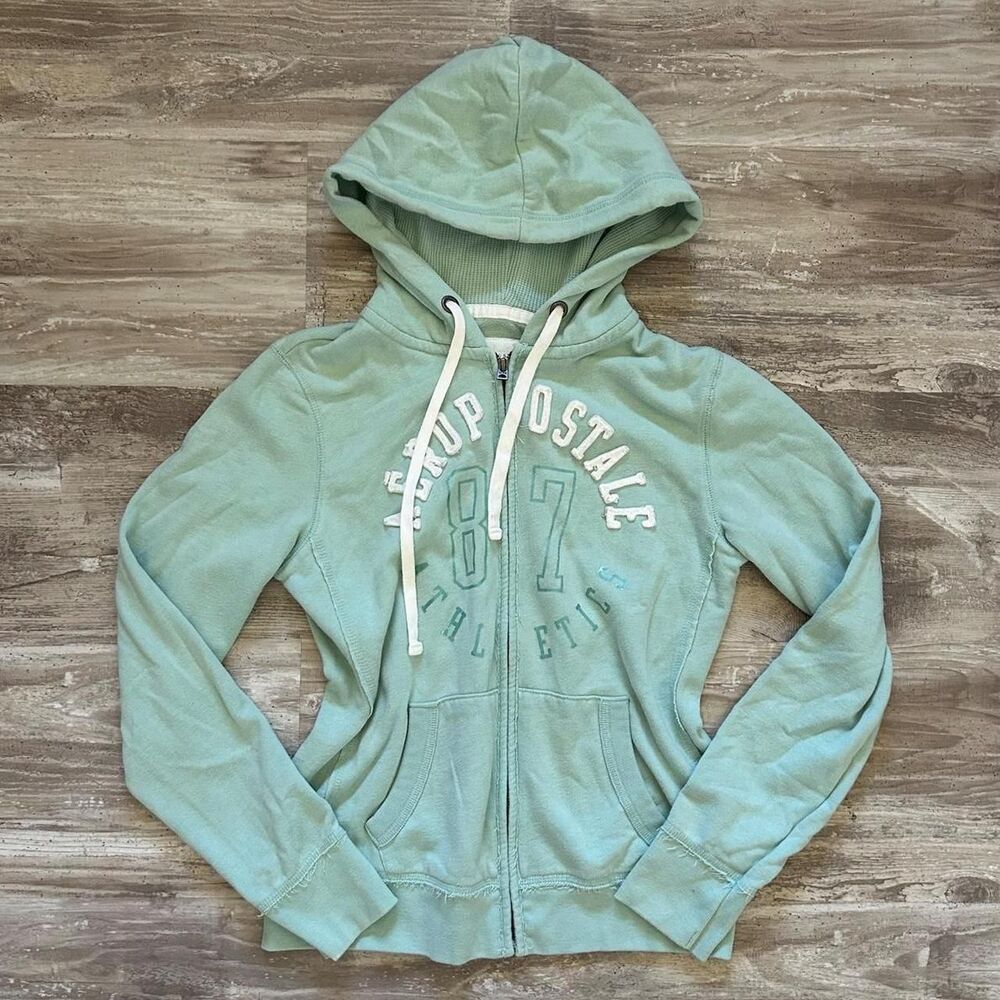 Aeropostale Women's light green zip up casual comfy y2k hoodie
